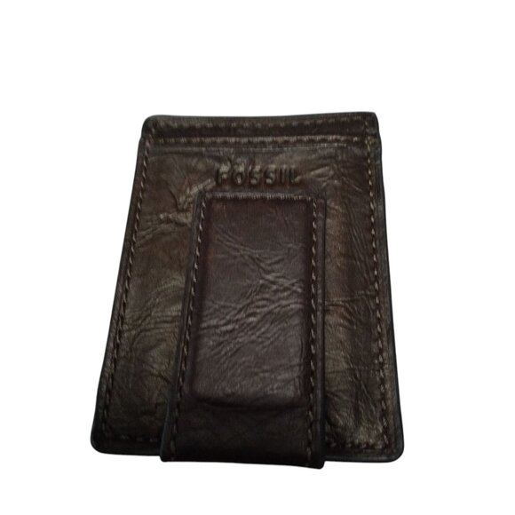 Fossil Men's Brown Leather Card Holder Case Magnetic Flap Money Clip Classic - Picture 4 of 4